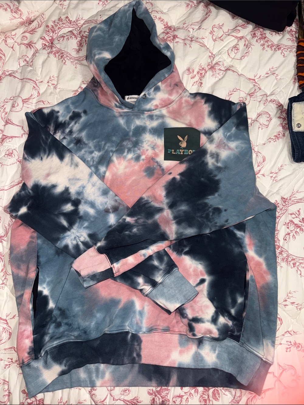 PLAYBOY Men’s Tie-Dye Hoodie - Blue & Pink